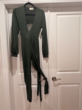 Olive Green Long-Sleeve Jumpsuit